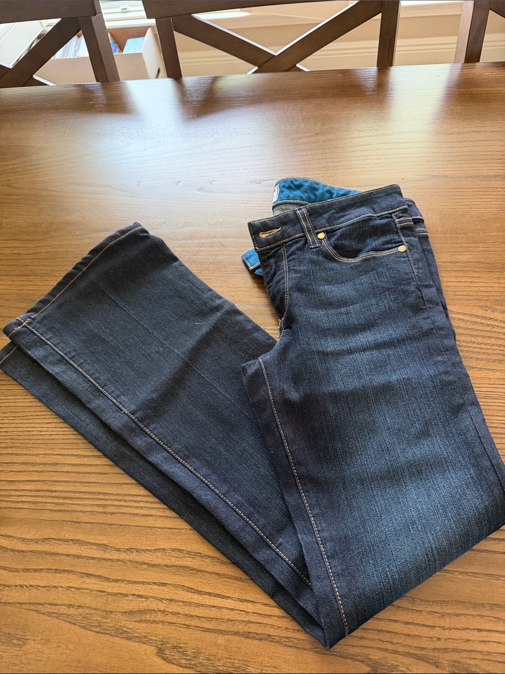 PAIGE Teal-Trim Dark Blue Jeans - Women's